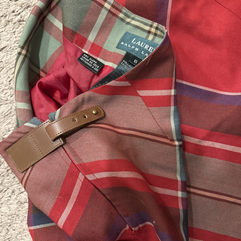 Lauren Ralph Lauren Red Tartan Plaid Wool Maxi Skirt Size 6 Vintage Repair - Picture 7 of 8